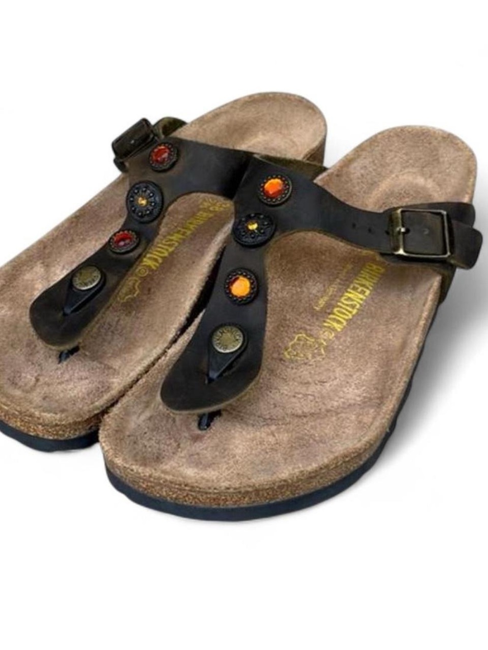Birkenstock Gizeh Habana Oiled Leather Embellished Sandals EU 38 Women's 7 R